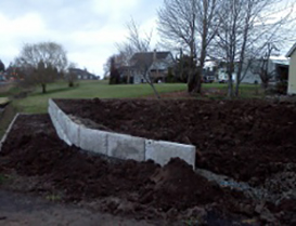 beginning of retaining wall construction