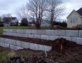 during retaining wall construction