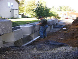 beginning of retaining wall construction