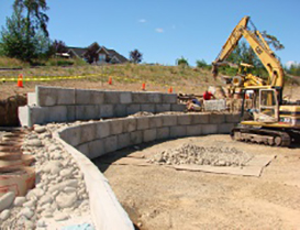 during retaining wall construction