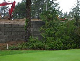 during retaining wall construction