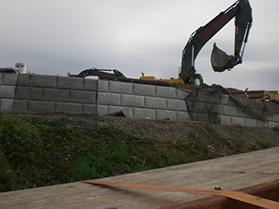 during retaining wall construction