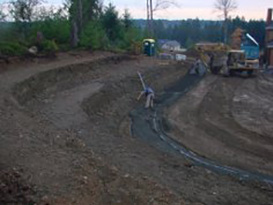 beginning of retaining wall construction